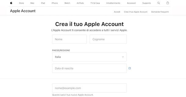 Creare ID Apple online