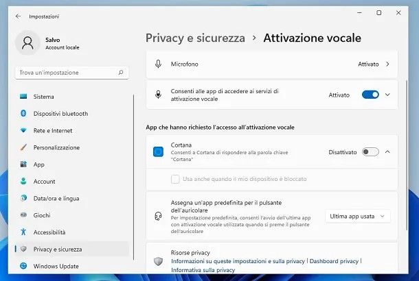 disabilitazione Cortana su Windows 11