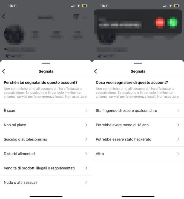 Segnalare account Instagram come spam