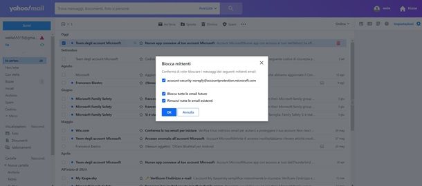 yahoo bloccare mail