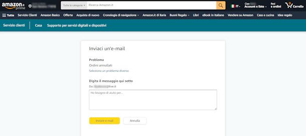 Come faccio a contattare Amazon tramite email