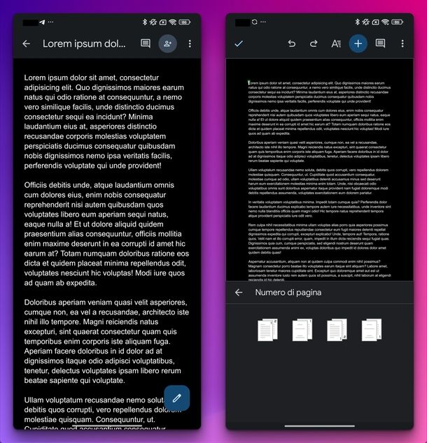 Numerare pagine Google Documenti Android