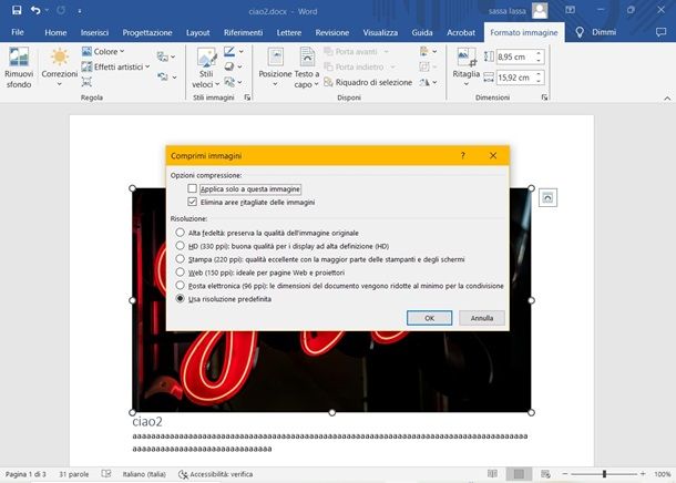 word comprimi immagine
