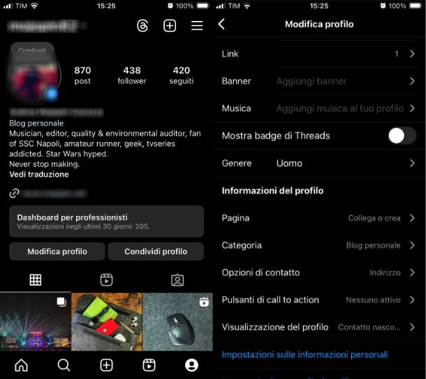 Come togliere Threads da bio Instagram