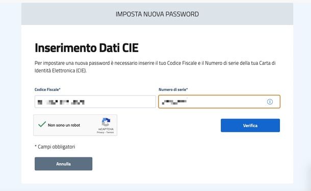 come cambiare password CIE