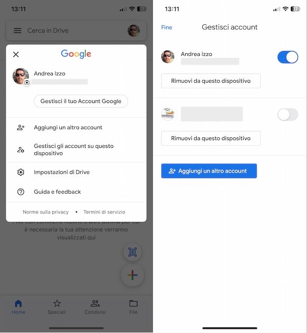 Cambiare account Google su iPhone