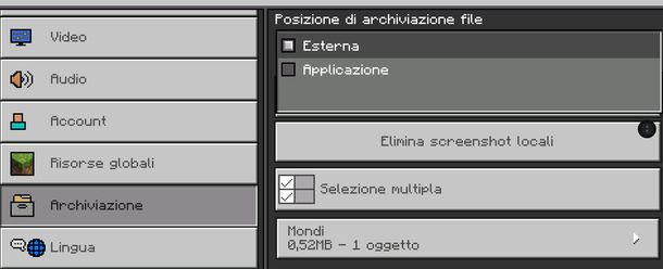 MINECRAFT posizione archiviazione