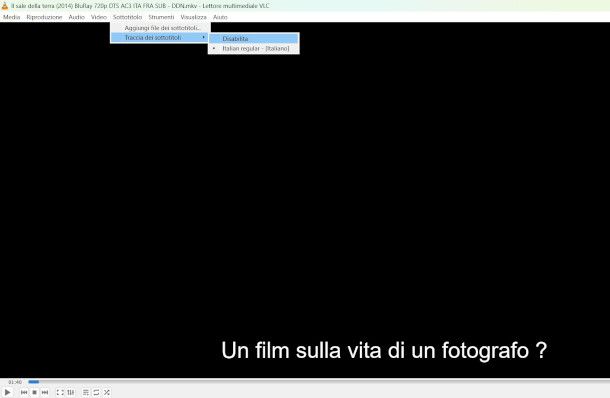schermata VLC menu sottotitoli
