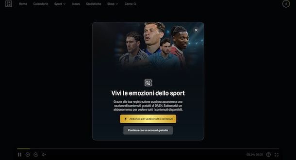 Creare account gratis su DAZN