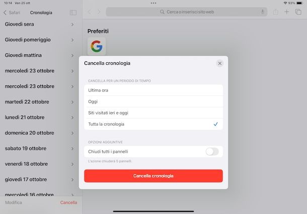 Cancellare cronologia Safari su iPad