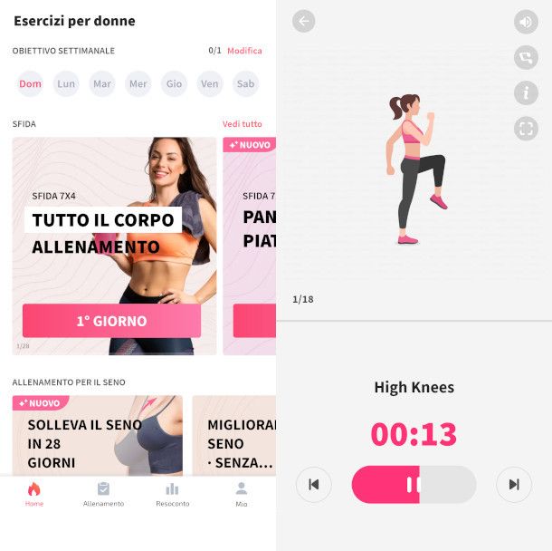 schermate app Fitness Femminile