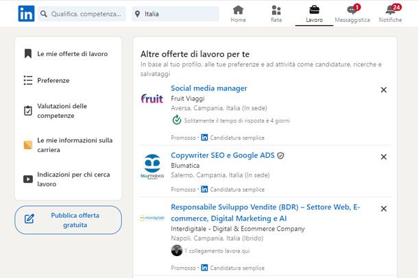 Annunci di lavoro su LinkedIn