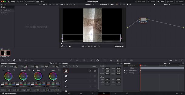 schermata DaVinci Resolve pannello Colors con opzioni di mascheramento