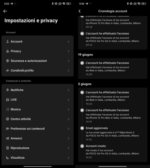 Cronologia account TikTok