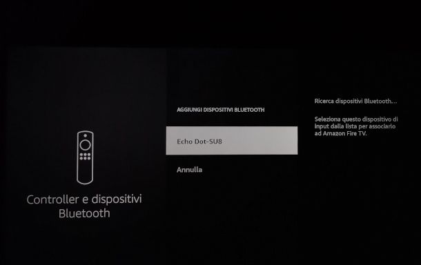 schermata interfaccia Fire TV Stick per associazione dispositivo Echo come altoparlante