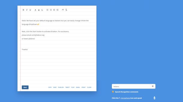 schermata Dictation.io