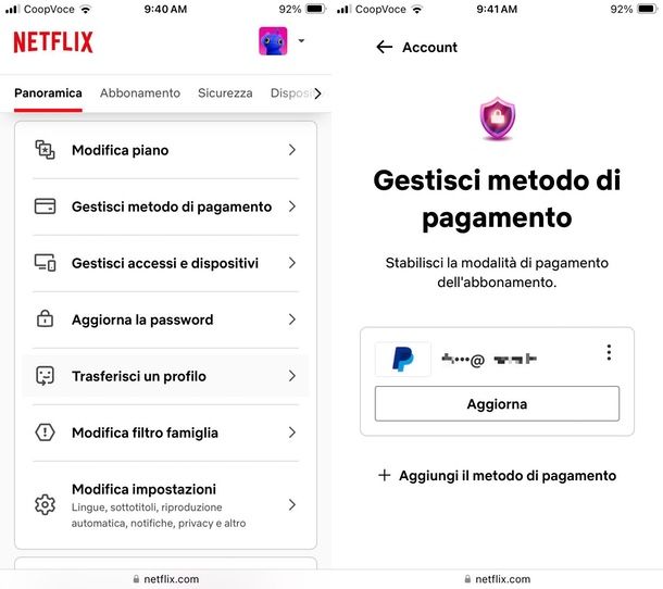 come cambiare metodo di pagamento Netflix smartphone e tablet