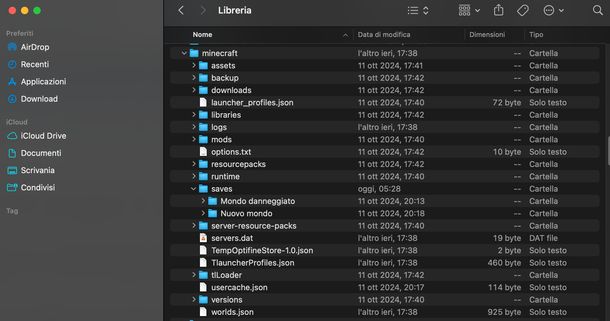 Minecraft mondi danneggiato mac