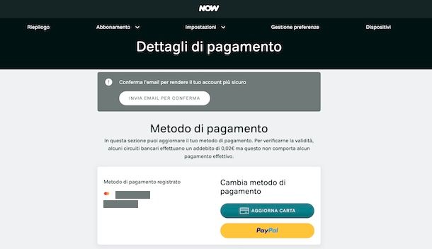 Cambiare metodo di pagamento su NOW