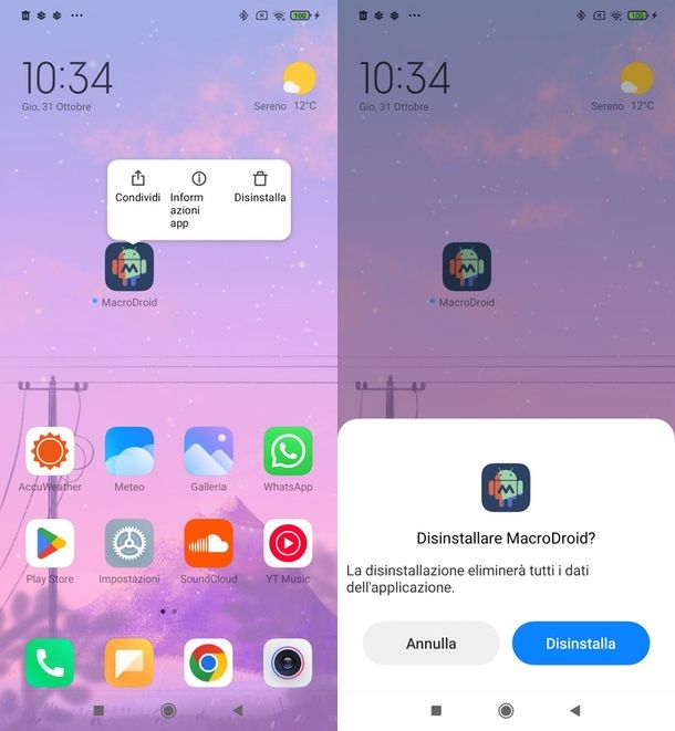 Disinstallare app Xiaomi