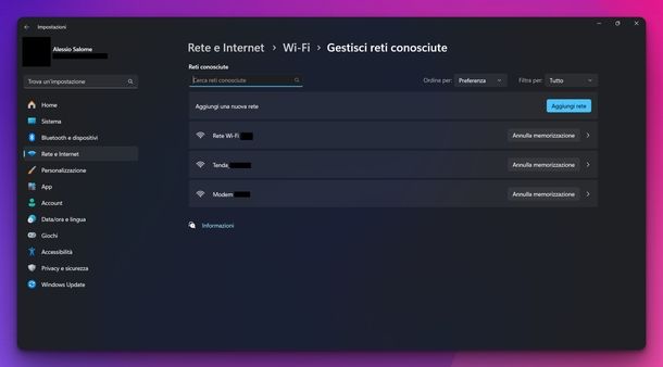 Vedere cronologia Wi-Fi Windows 11