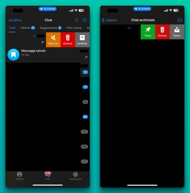 Chat archiviate Telegram iPhone