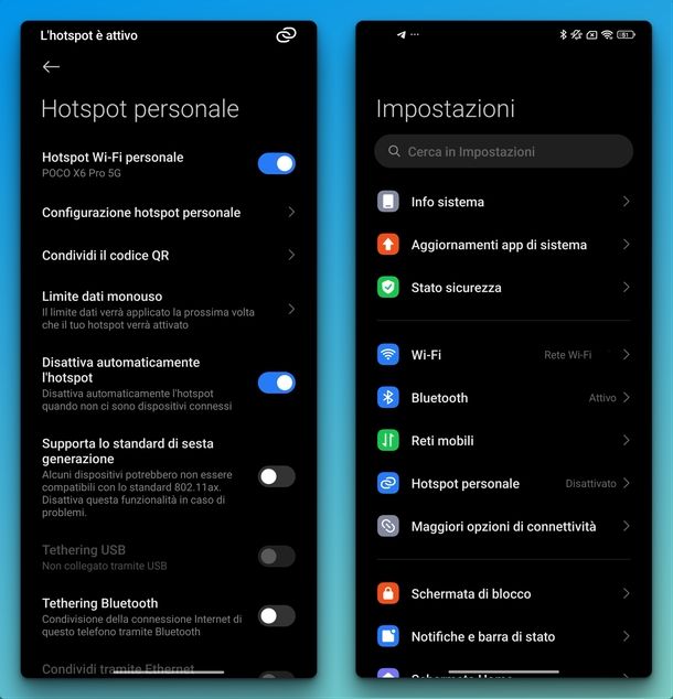 Attivare hotspot Xiaomi