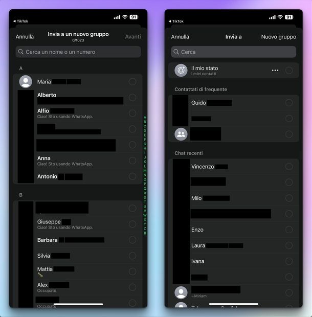 Creare gruppo TikTok WhatsApp iPhone