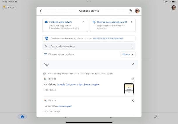 Eliminare cronologia Google iPad