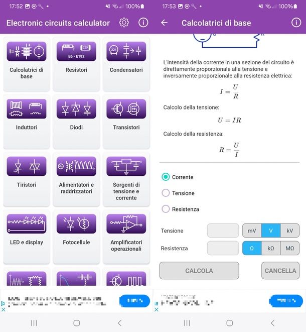 Electronic circuits calculator app 