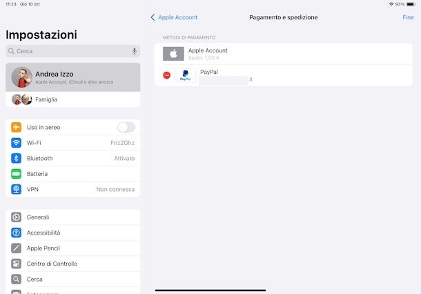 Metodo di pagamento su iPad