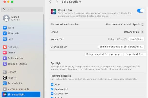 disattivazione Siri su macOS