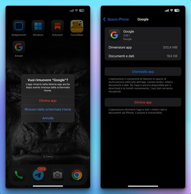 Disinstallare app Google iPhone