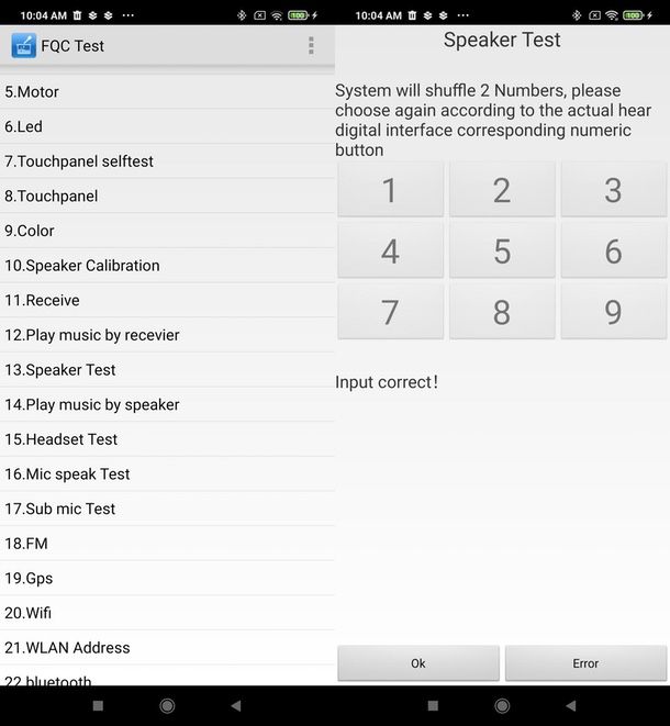 Menu CIT test volume