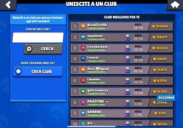 Entrare in un club su Brawl Stars