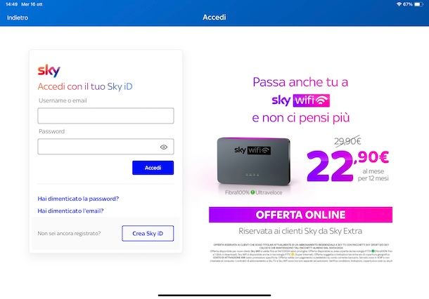 Accedere a Sky Go da iPad