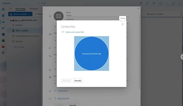 come cambiare immagine profilo contatto Windows
