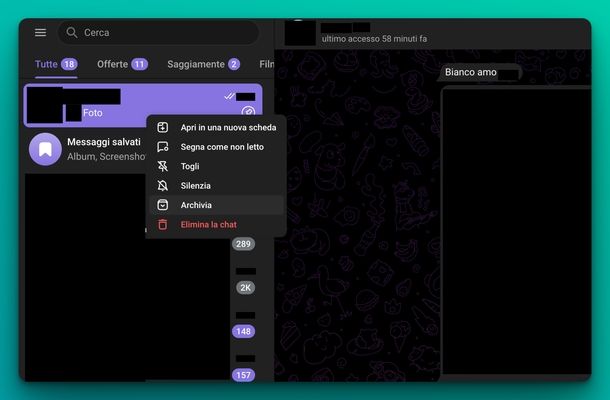 Chat archiviate Telegram Web