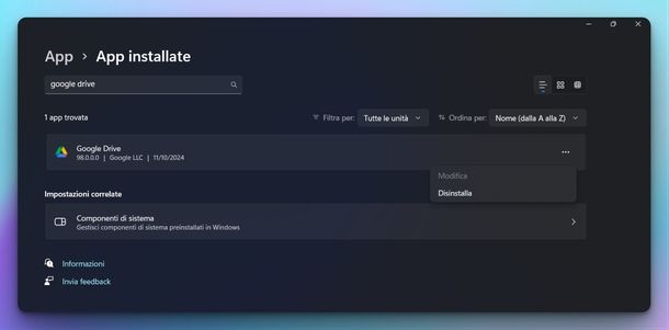 Disinstallare Google Drive Windows