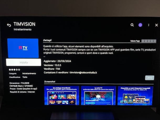 Scaricare app TIMVISION Smart TV LG