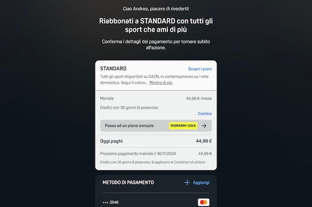 Riattivare DAZN scaduto