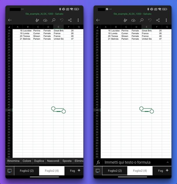 Duplicare foglio Excel Android