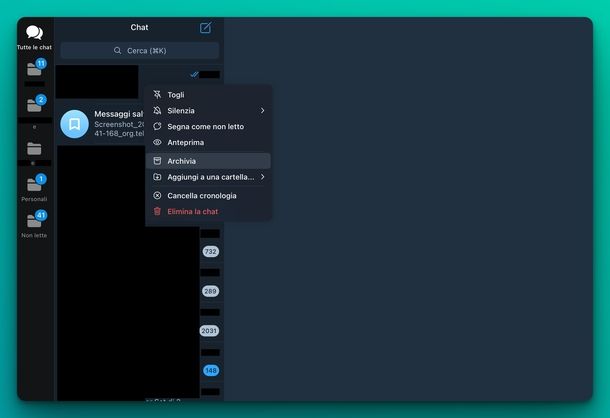 Chat archiviate Telegram macOS