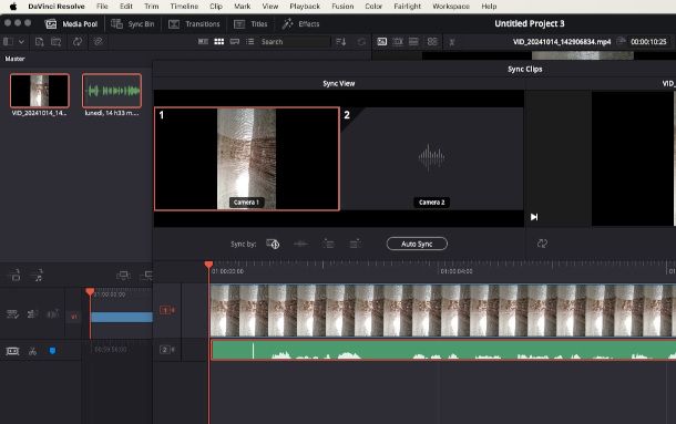 sincronizzazione audio e video DaVinci Resolve