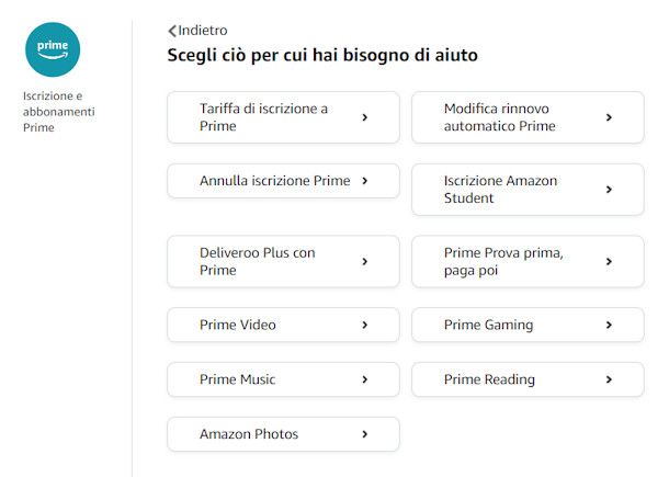 Contattare Amazon Prime