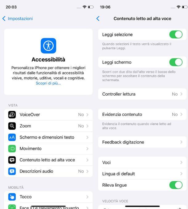 contenuto ad alta voce ios