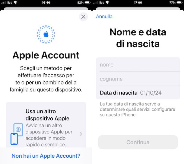 Creare nuovo account Apple