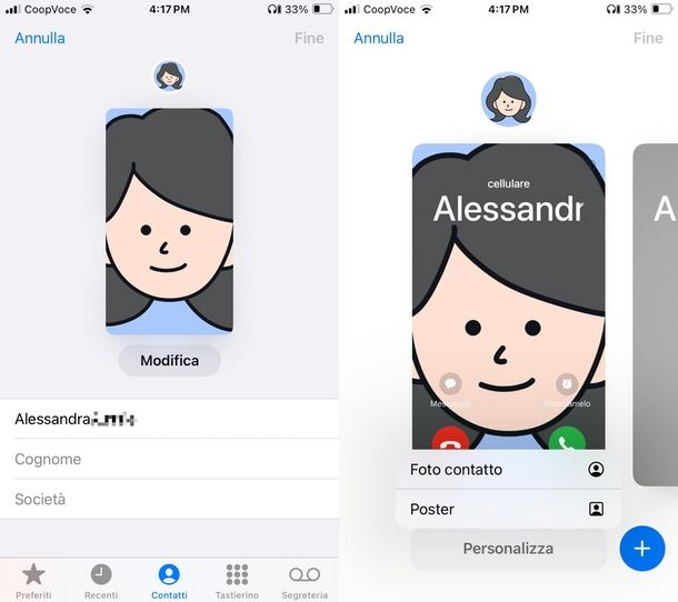 cambiare immagine contatto iPhone