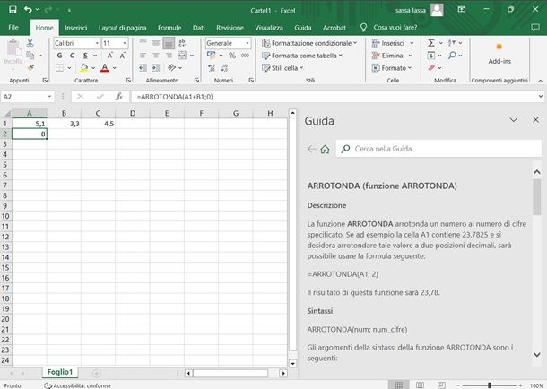 excel arrotonda somma