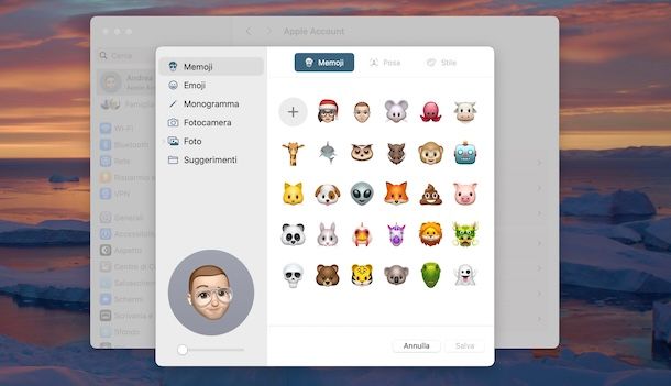 Impostare Memoji su account Apple